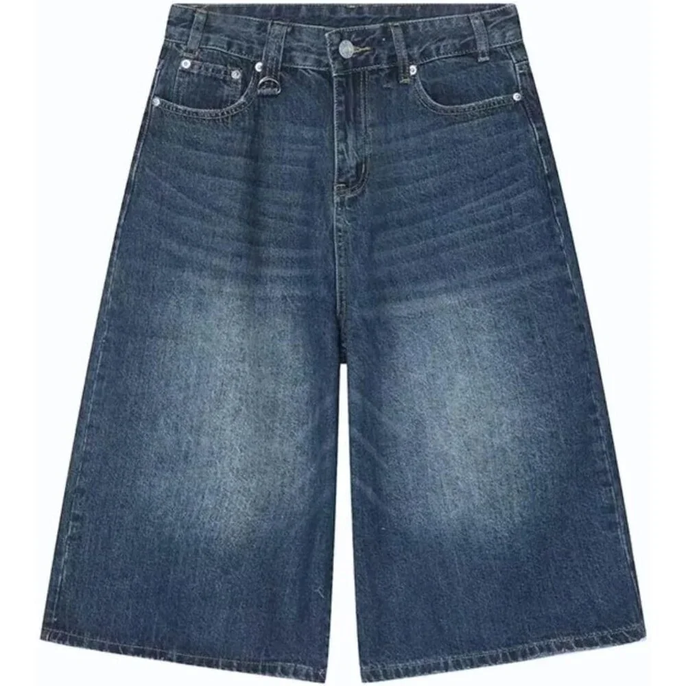Baggy Wide Leg Cropped Jeans Denim Unisex Casual Summer Pants
